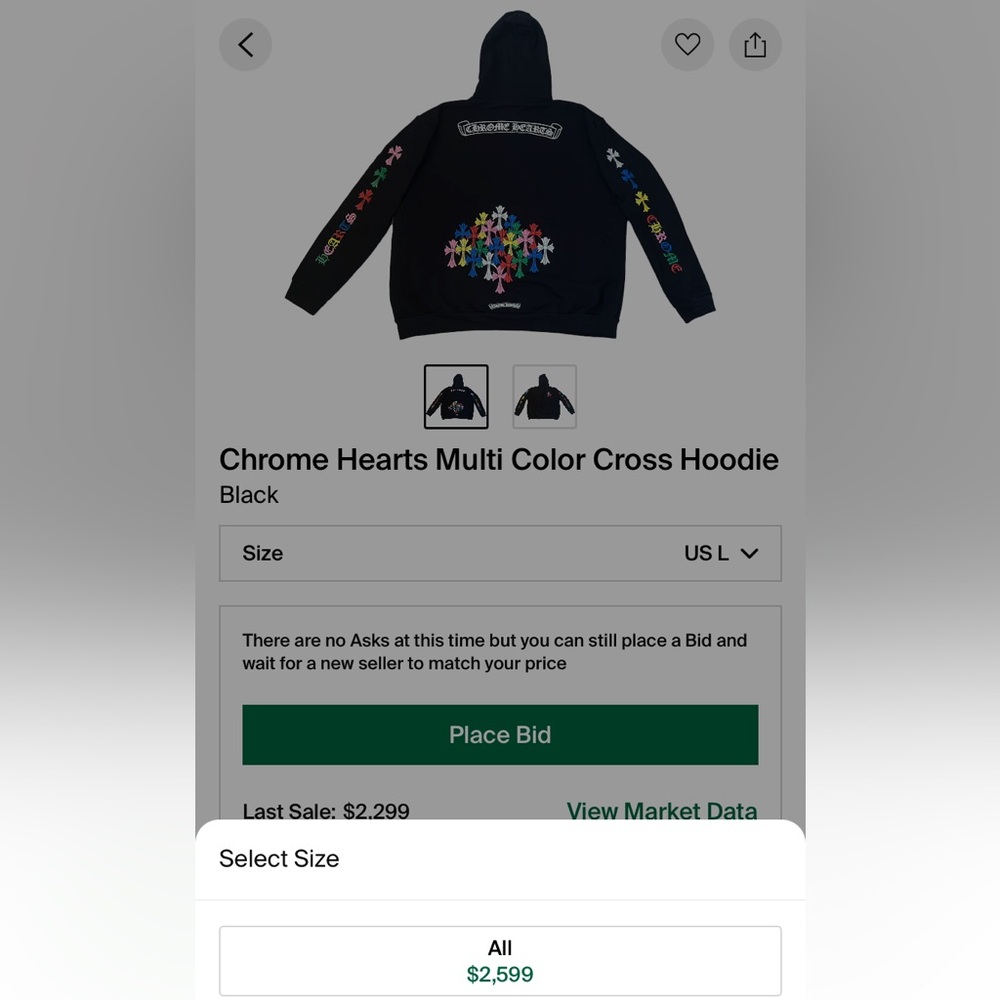 BRAND NEW CHROME HEARTS MULTI COLOR HOODIE W/ TAG AND BAG 700/obo